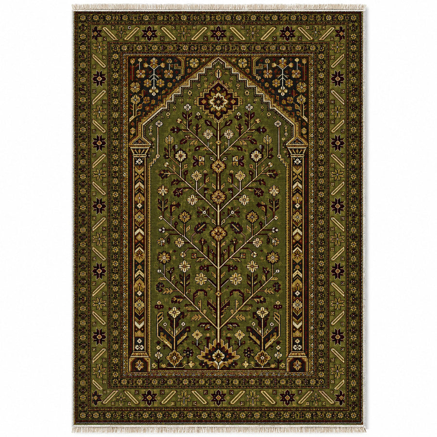 Prayer Arch Olive Green Afghan Washable Rug