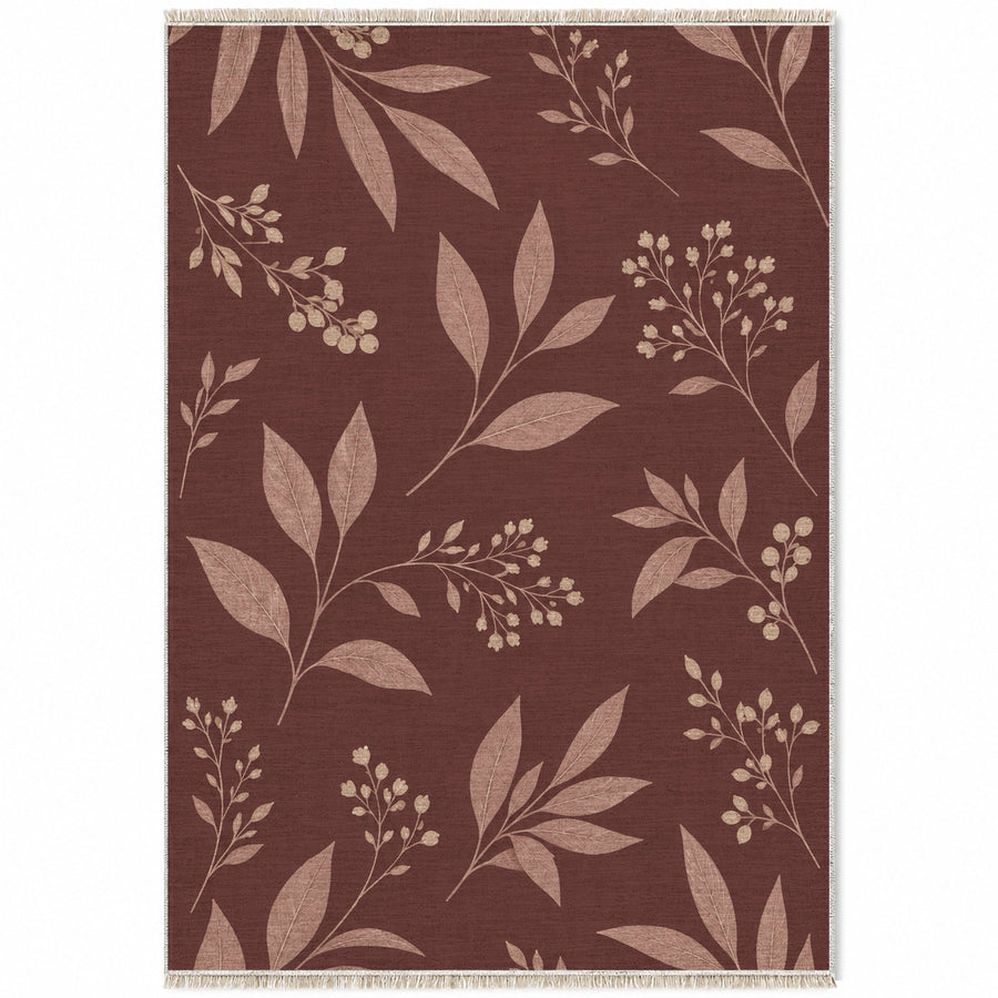Pressed Leaves Burgundy & Blush Botanical Washable Rug