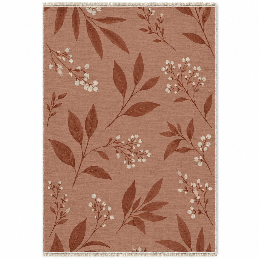 Pressed Leaves Clay & Rust Botanical Washable Rug