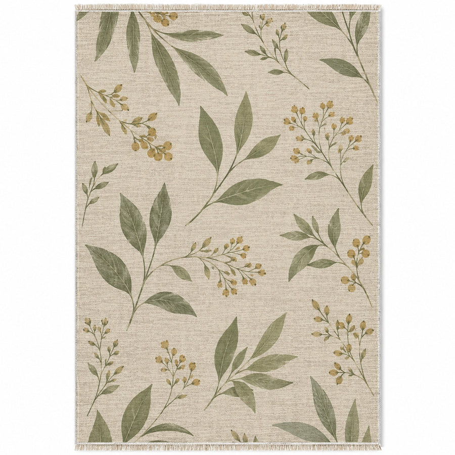 Pressed Leaves Ivory & Sage Botanical Washable Rug
