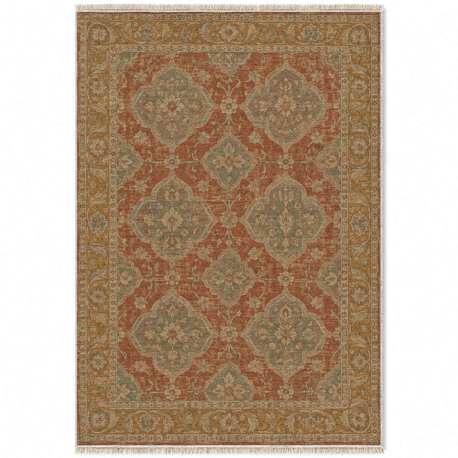 Quatrefoil Network Brown Ushak Washable Rug