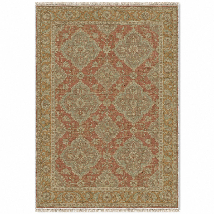 Quatrefoil Network Clay & Sage Ushak Washable Rug