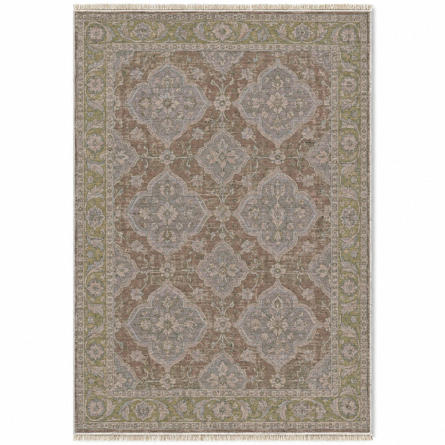 Quatrefoil Network Graphite & Linen Ushak Washable Rug