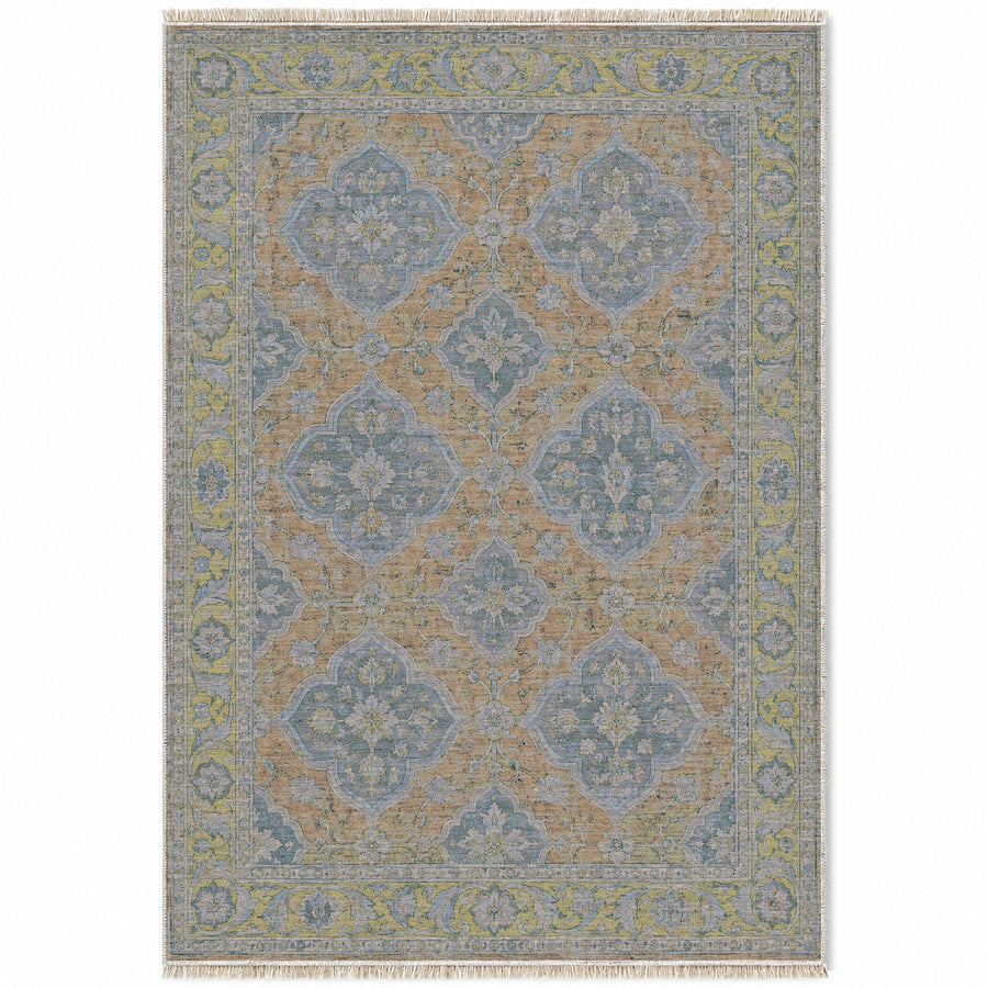 Quatrefoil Network Mineral Blue Ushak Washable Rug