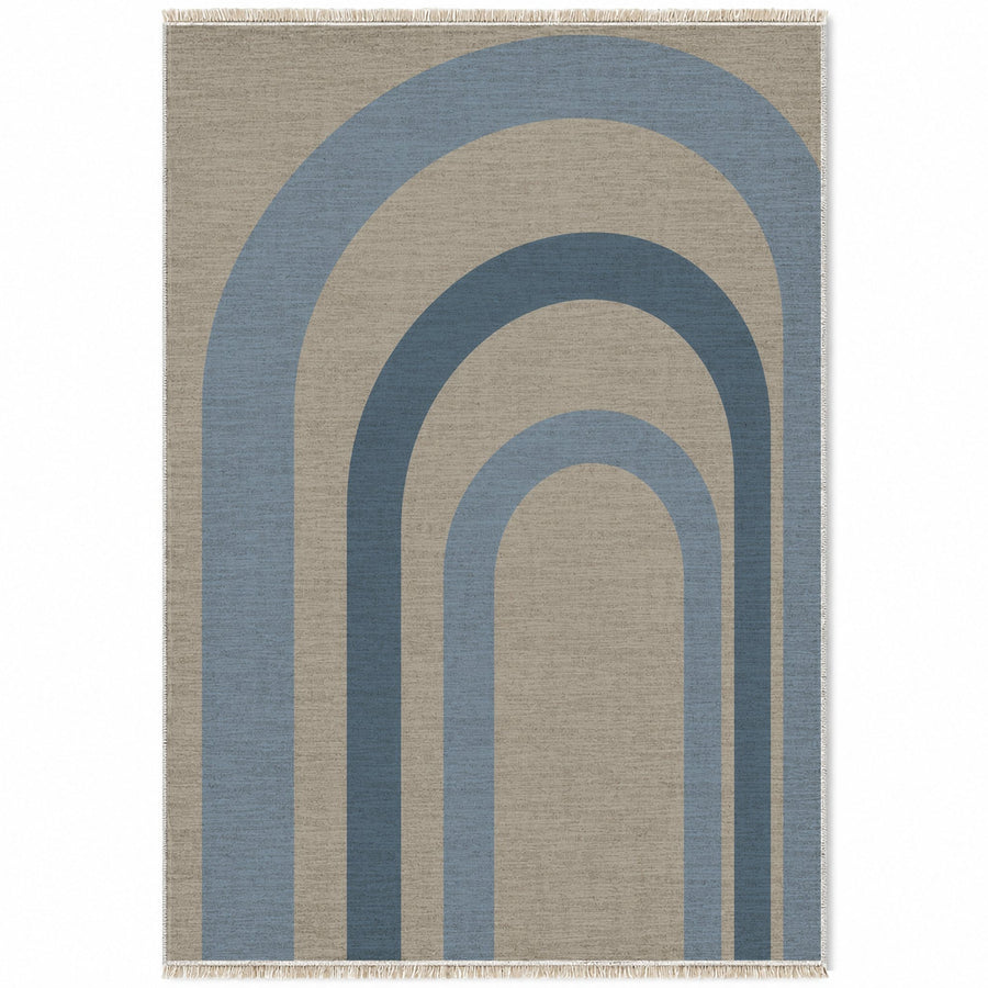 Quiet Arches Greige & Dusty Blue Organic Washable Rug
