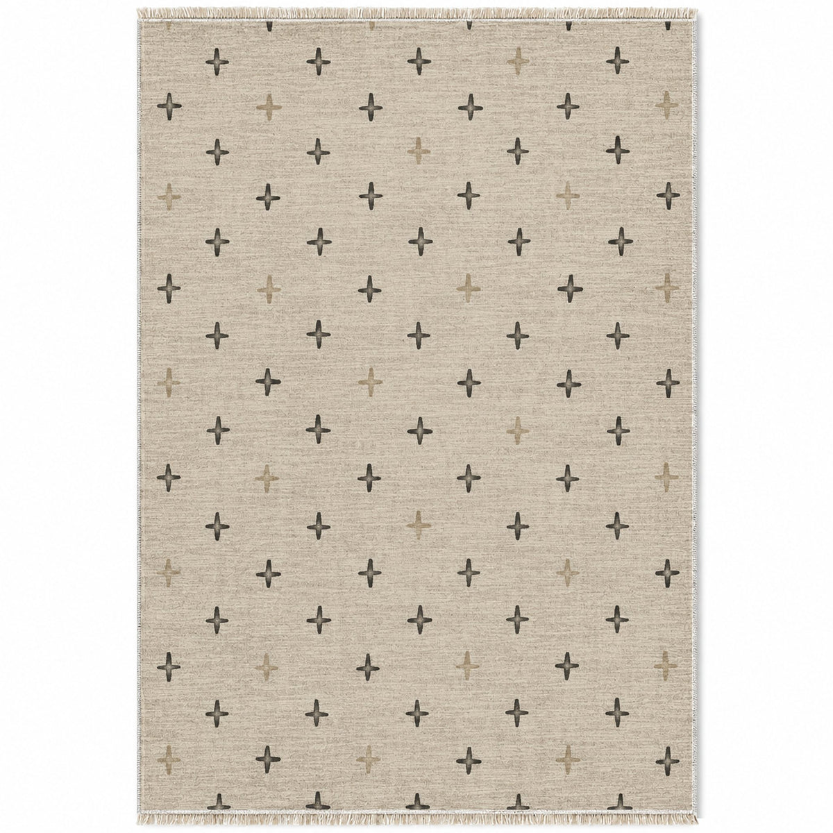 Quiet Crosses Ivory & Charcoal washable rug top view