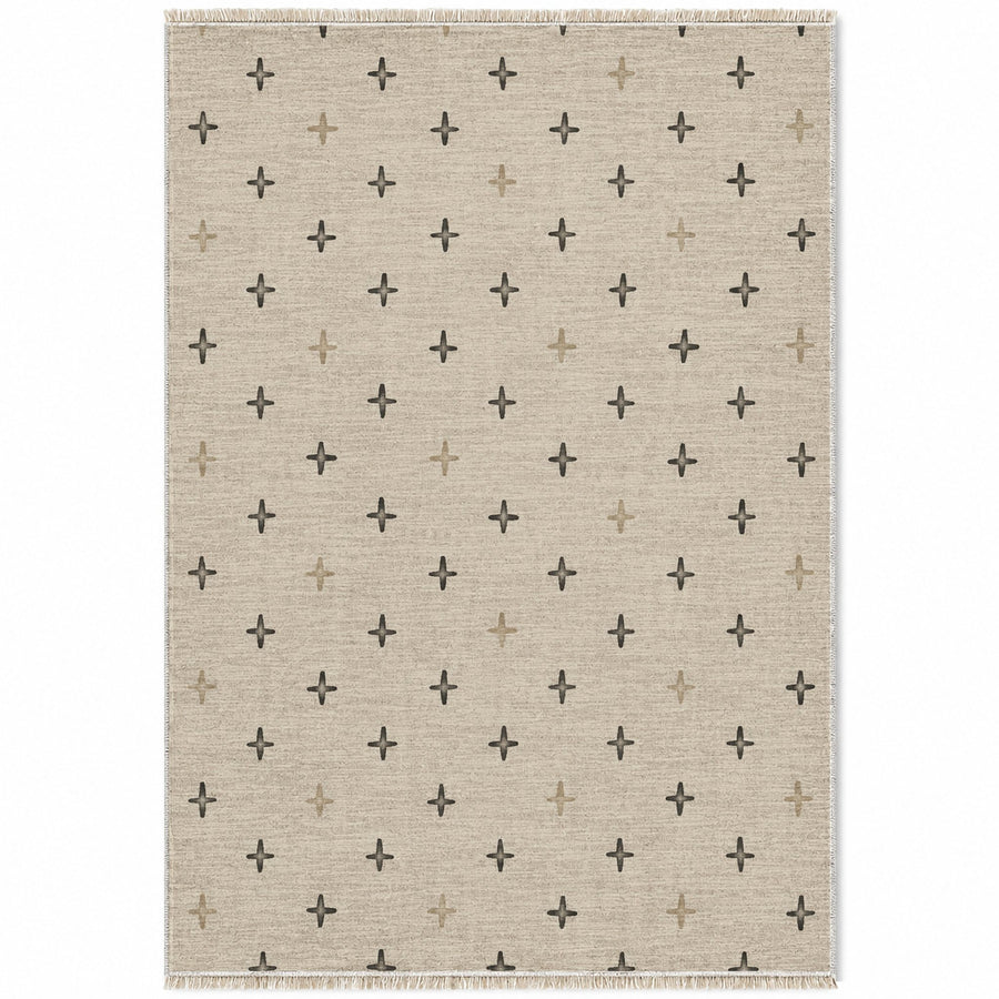 Quiet Crosses Ivory & Charcoal Berber Washable Rug