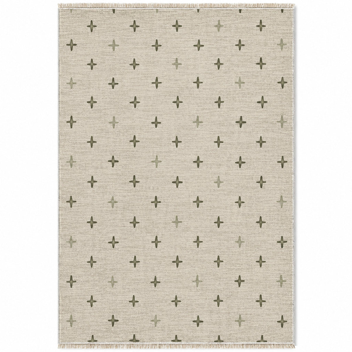 Quiet Crosses Ivory & Olive washable rug top view