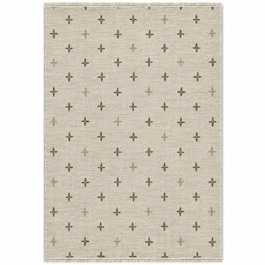 Quiet Crosses Ivory & Olive Berber Washable Rug