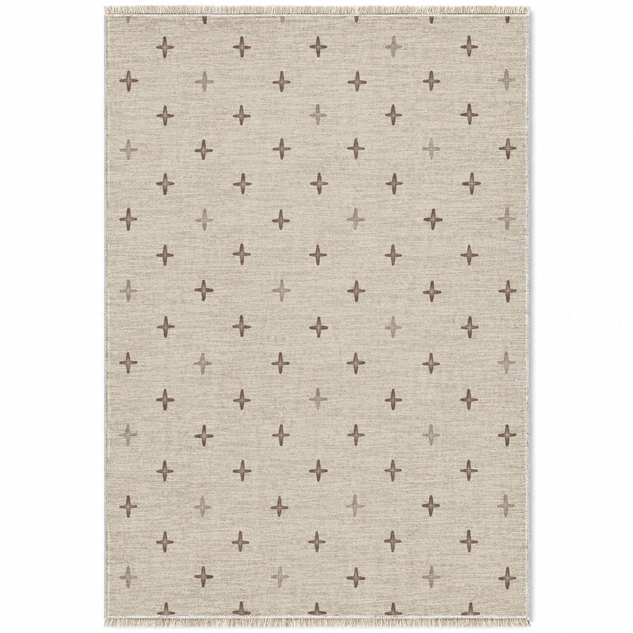 Quiet Crosses Ivory & Taupe Berber Washable Rug