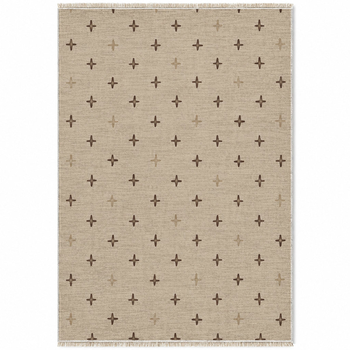 Quiet Crosses Oat & Cocoa washable rug top view