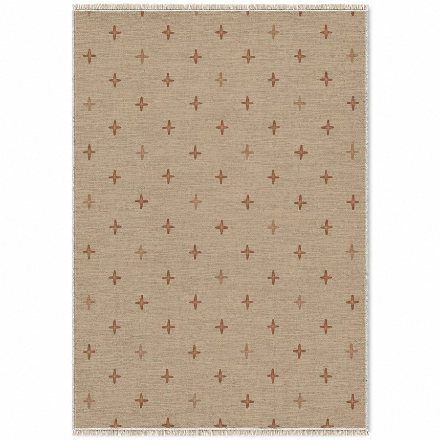 Quiet Crosses Sand & Terracotta Berber Washable Rug