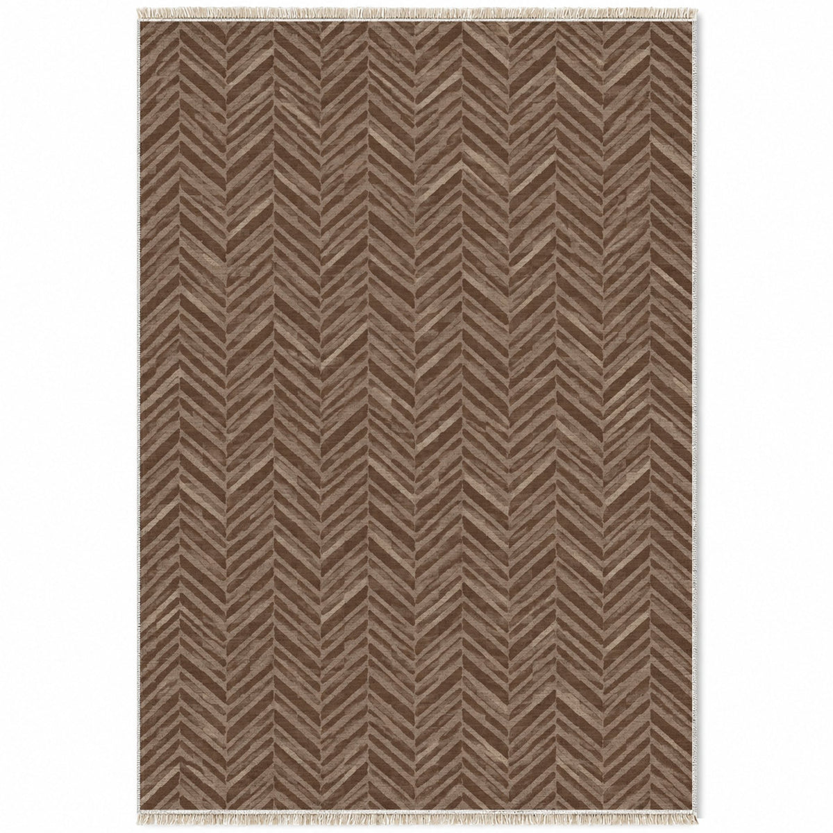 Quiet Herringbone Cocoa & Taupe washable rug top view