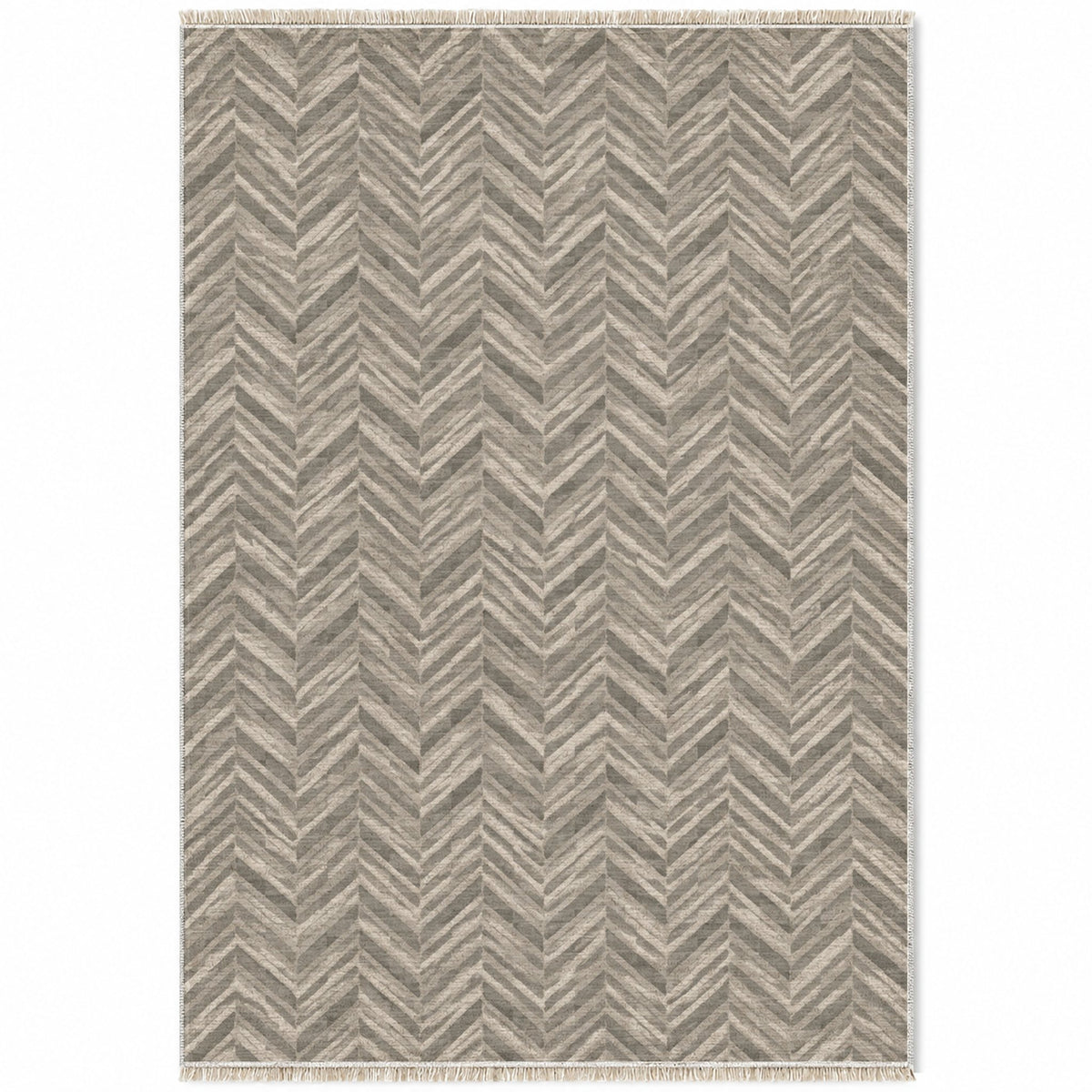 Quiet Herringbone Greige & Stone washable rug top view