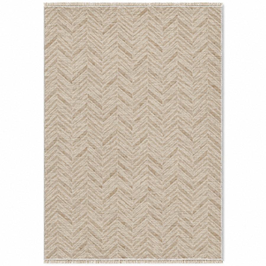 Quiet Herringbone Ivory & Oat Textured Washable Rug