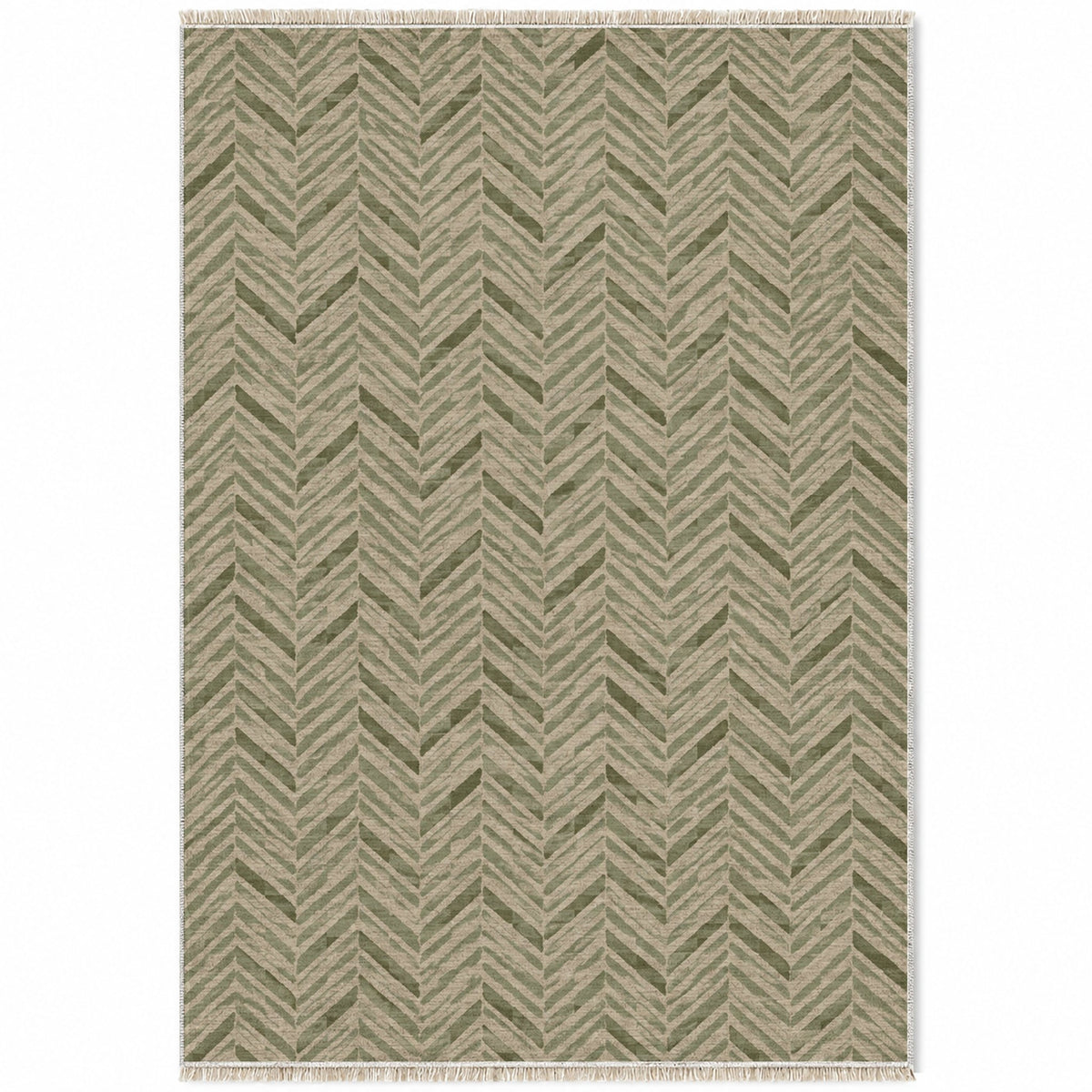 Quiet Herringbone Sage & Oat washable rug top view
