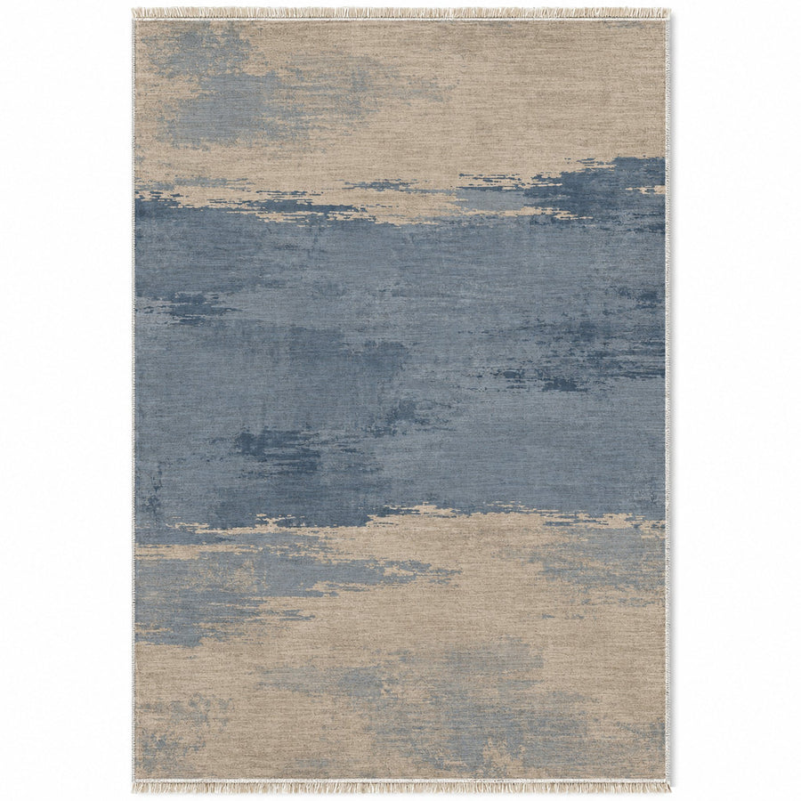Quiet Horizon Oat & Dusty Blue Abstract Washable Rug