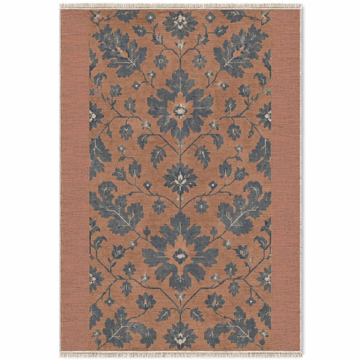 Quiet Oushak Clay & Denim washable rug top view