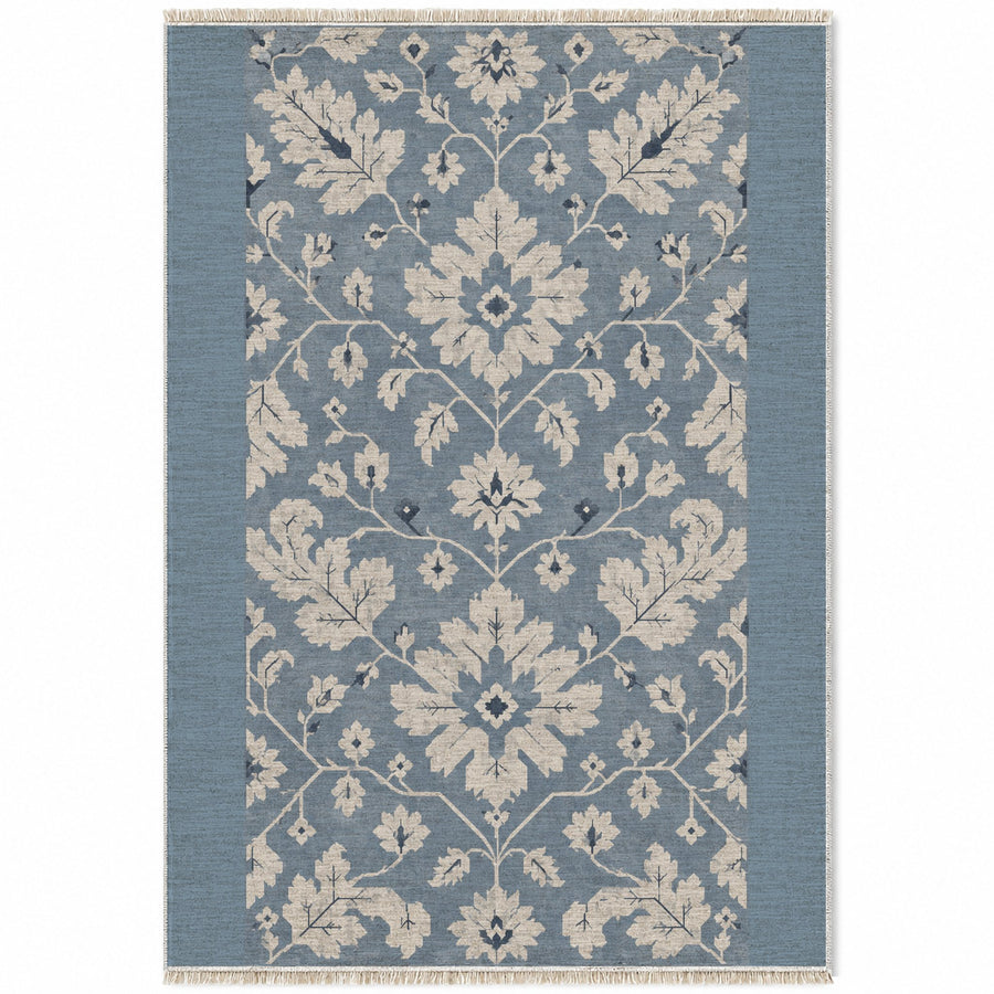 Quiet Oushak Dusty Blue & Ivory Vintage Washable Rug
