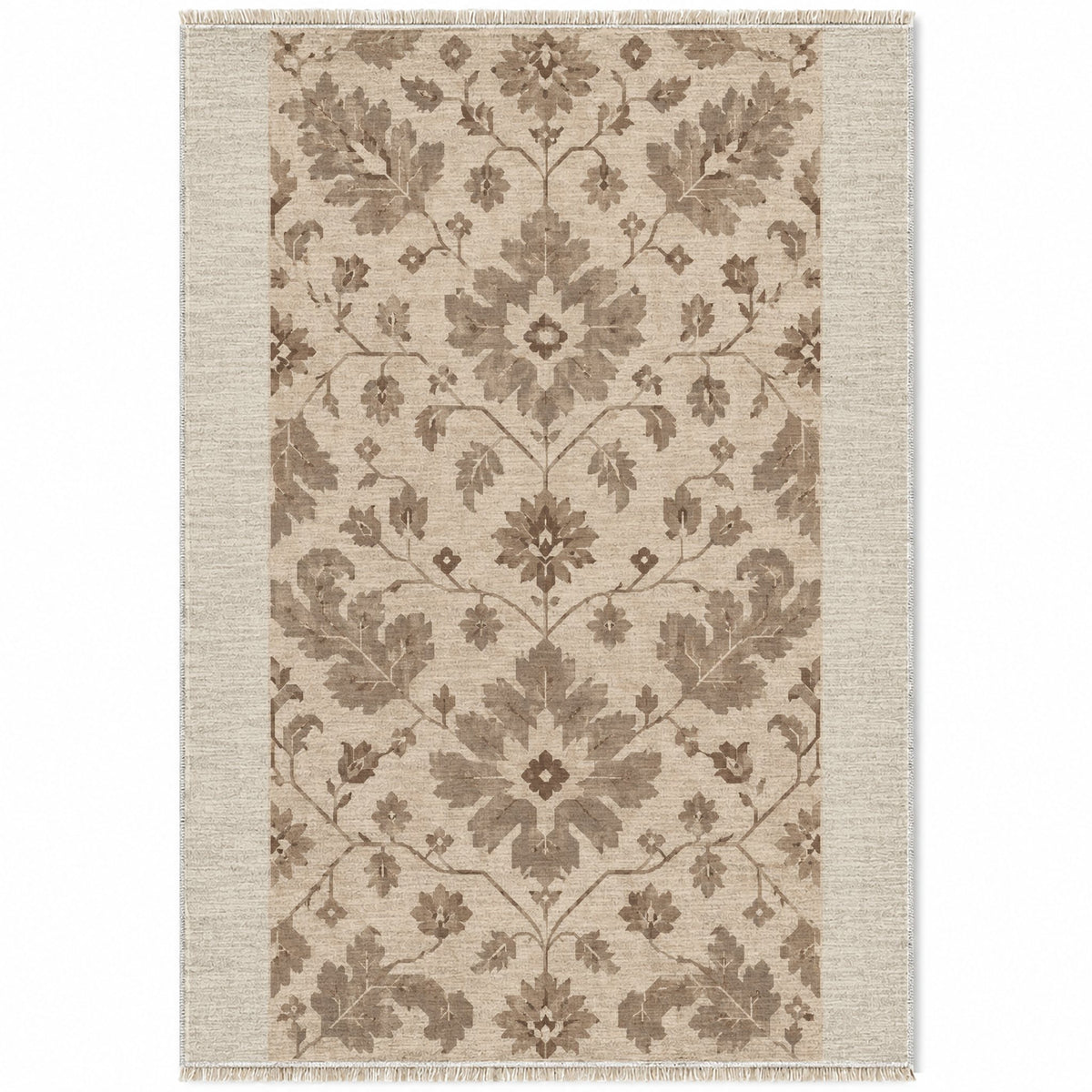 Quiet Oushak Ivory & Taupe washable rug top view
