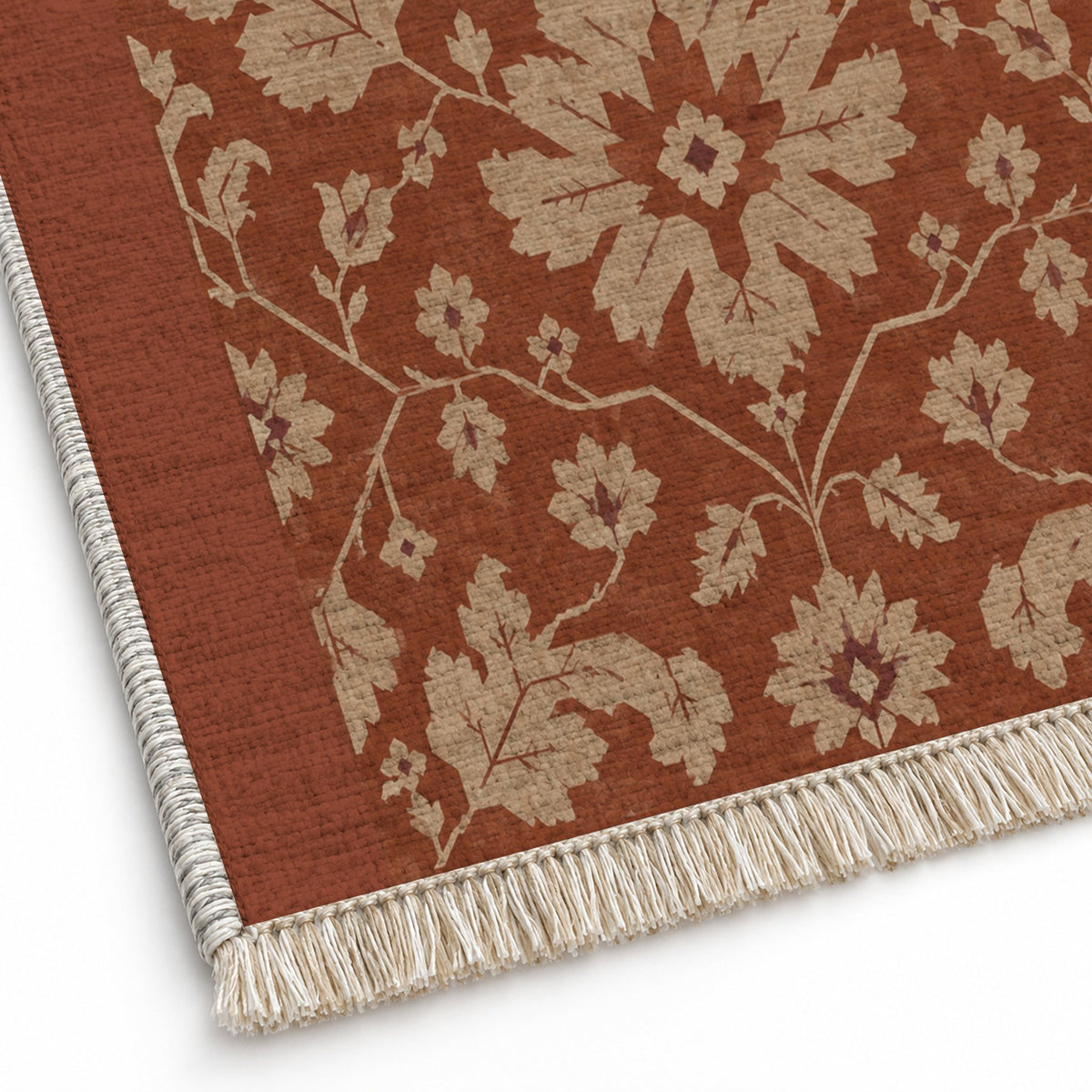 Quiet Oushak Rust & Sand washable rug close-up of the printed chenille