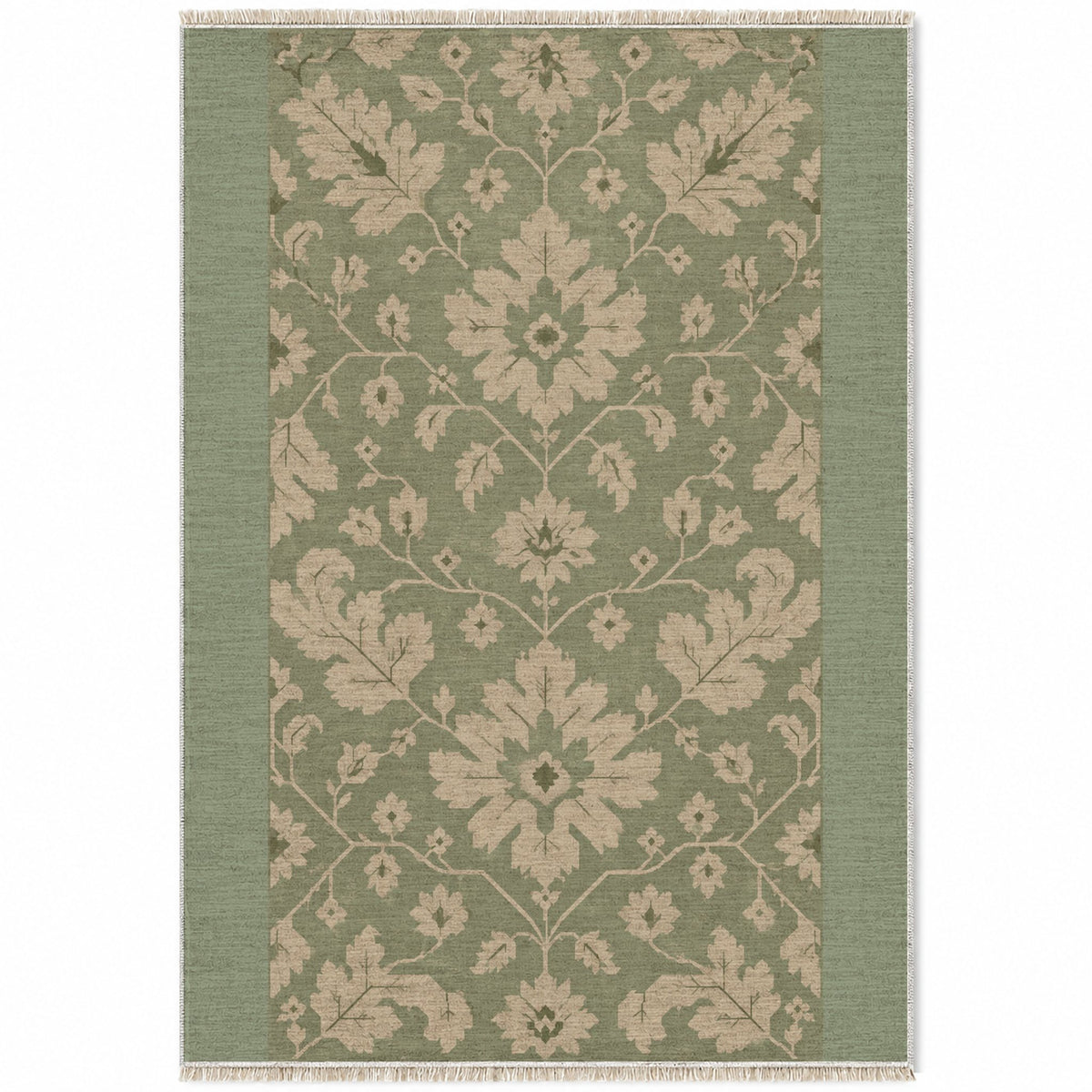 Quiet Oushak Sage & Oat washable rug top view