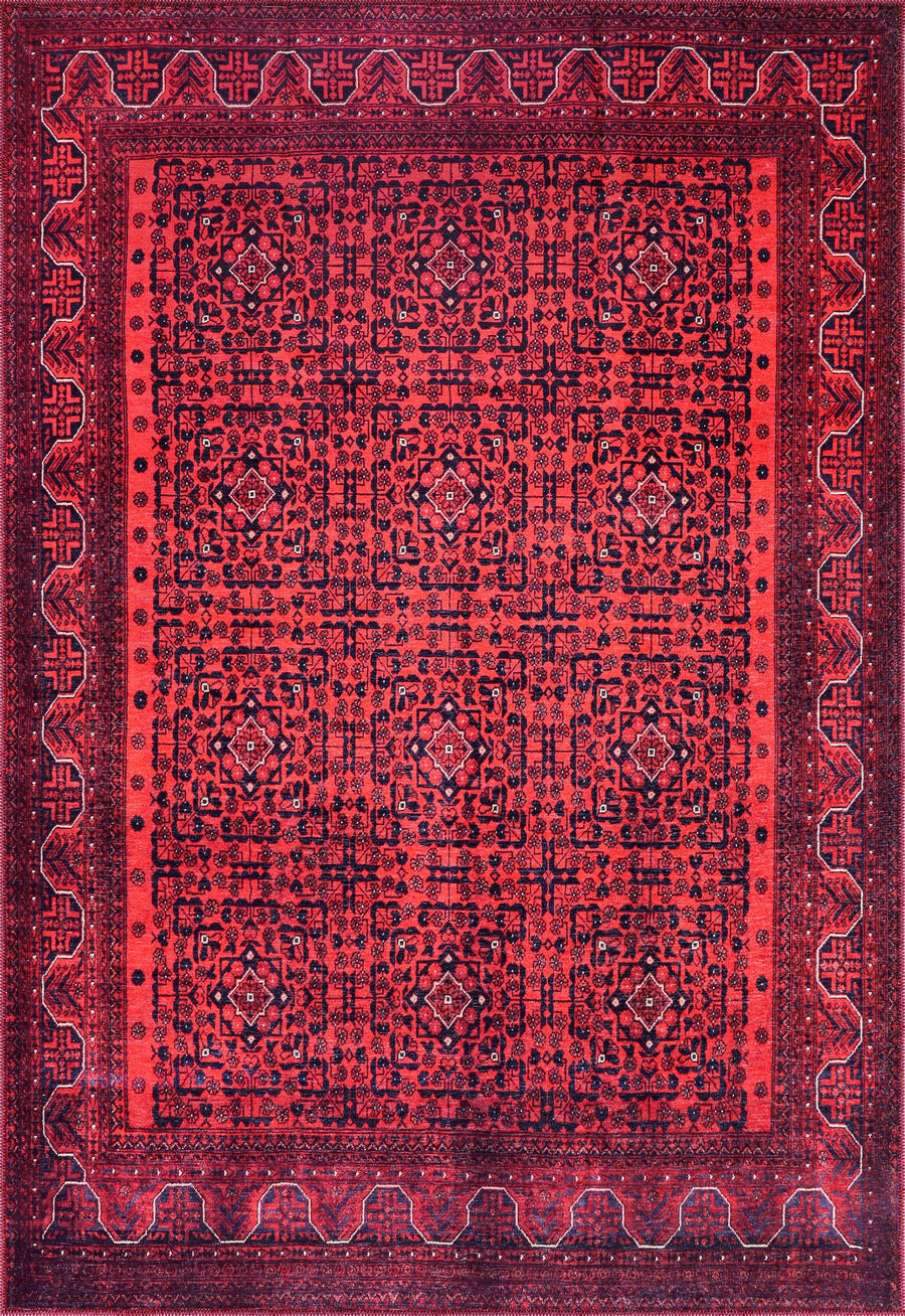 Red Afghan Bokhara Washable Rug | 1317
