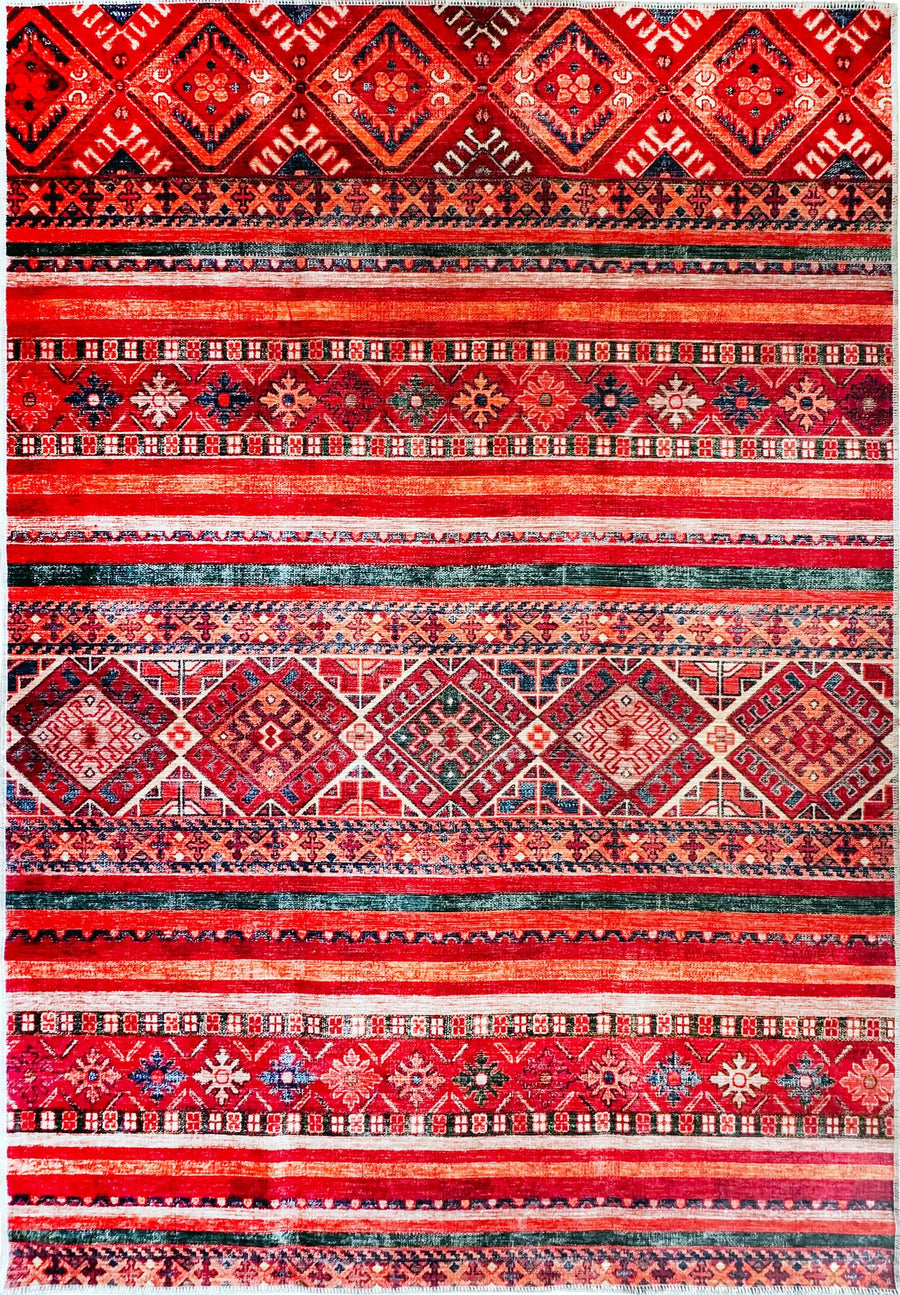 Red Afghan Kilim Stripe Washable Rug | 1322K