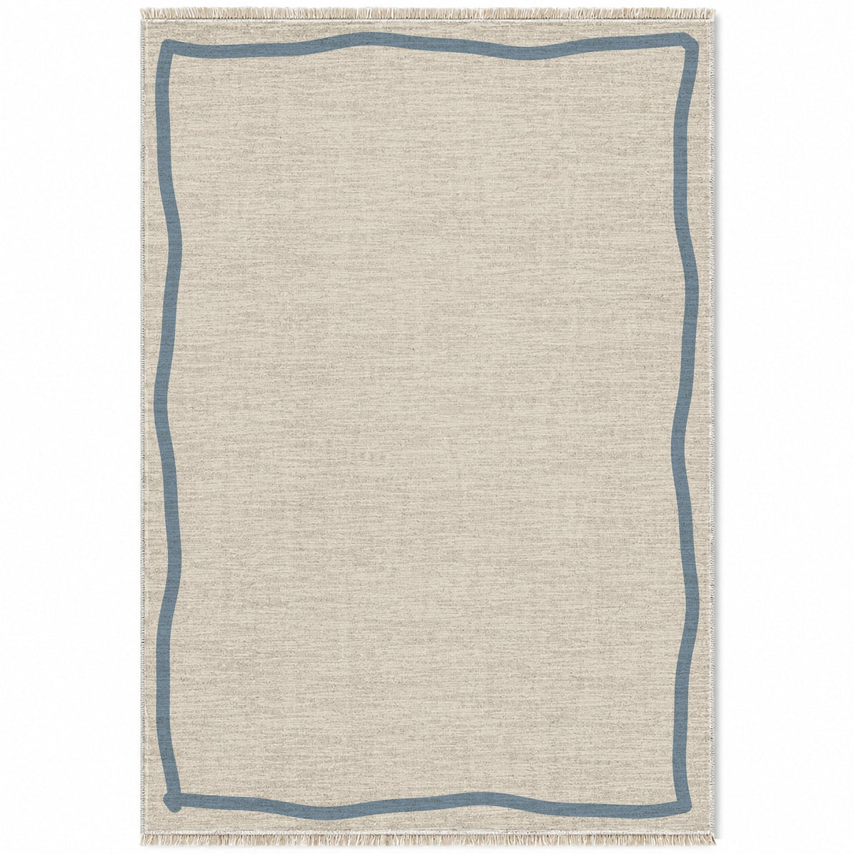 Ribbon Border Ivory & Dusty Blue washable rug top view