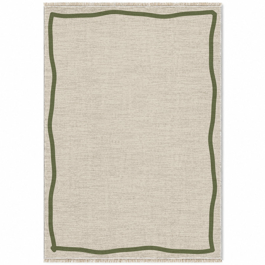 Ribbon Border Ivory & Olive Bordered Washable Rug
