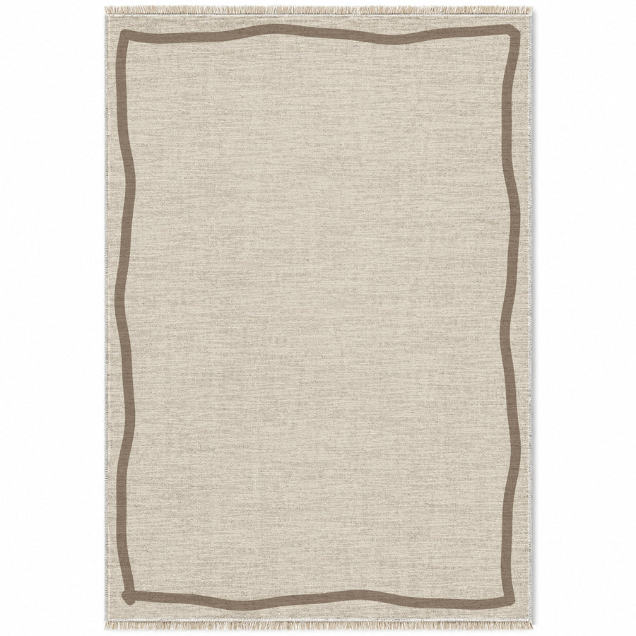 Ribbon Border Ivory & Taupe Bordered Washable Rug