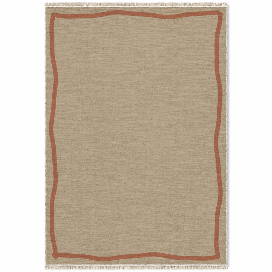 Ribbon Border Sand & Terracotta Bordered Washable Rug