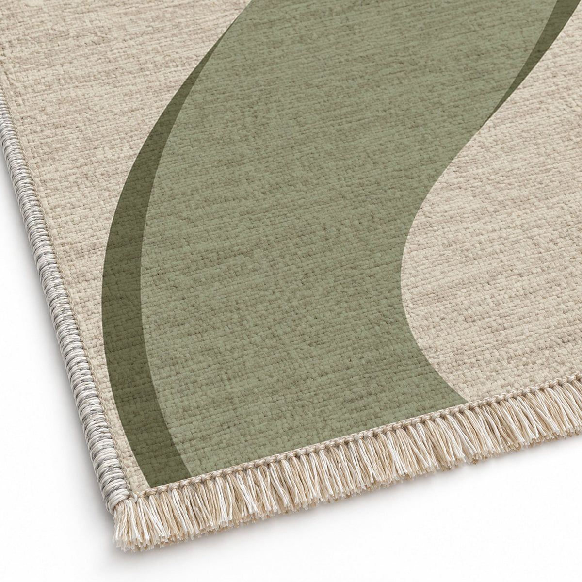 Ribbon Curve Ivory & Sage washable rug close-up of the printed chenille