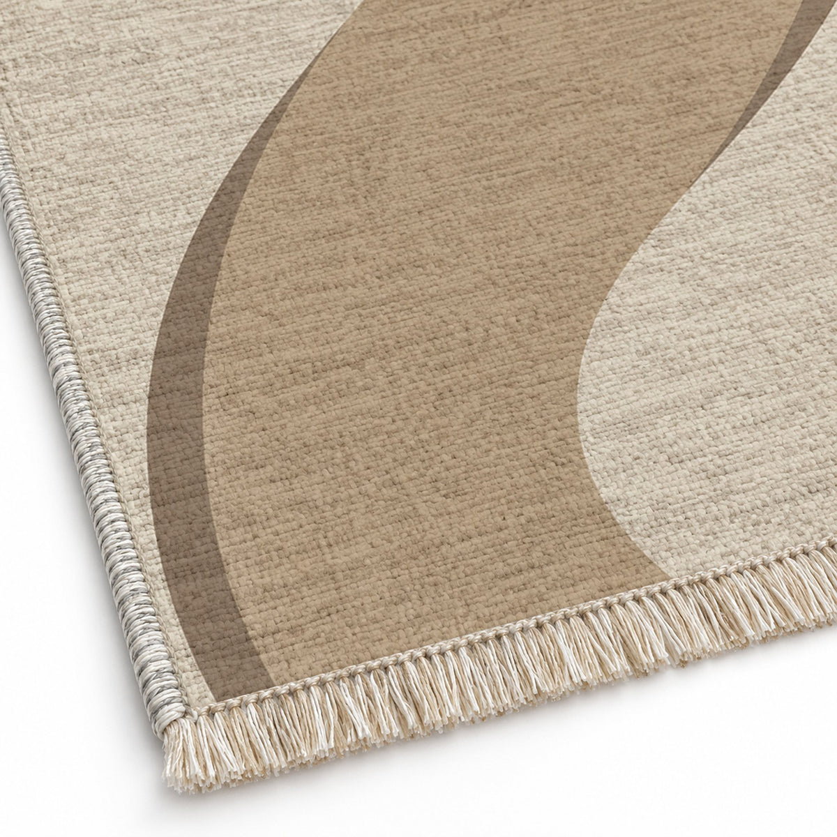 Ribbon Curve Ivory & Sand washable rug close-up of the printed chenille