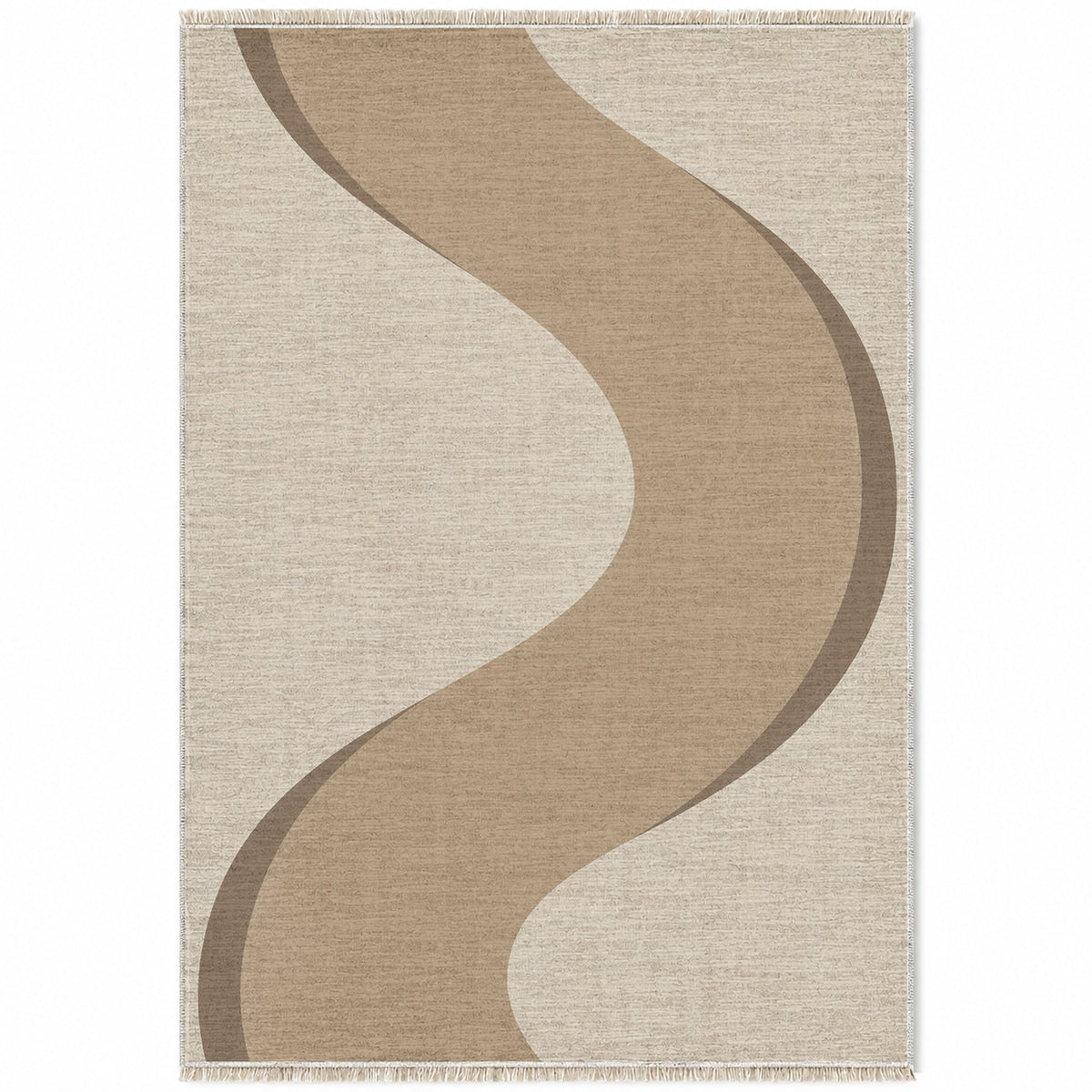 Ribbon Curve Ivory & Sand washable rug top view