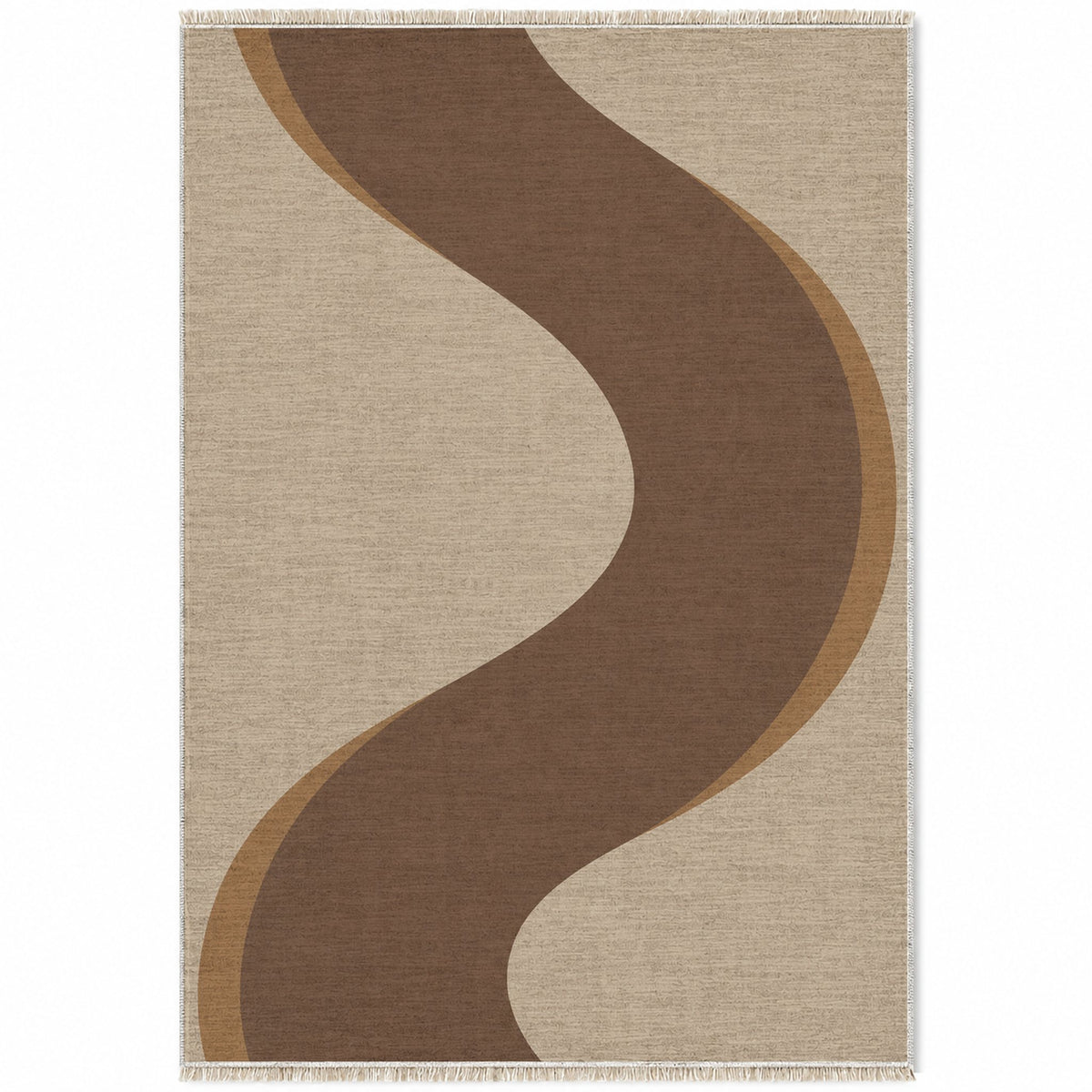 Ribbon Curve Oat & Cocoa washable rug top view