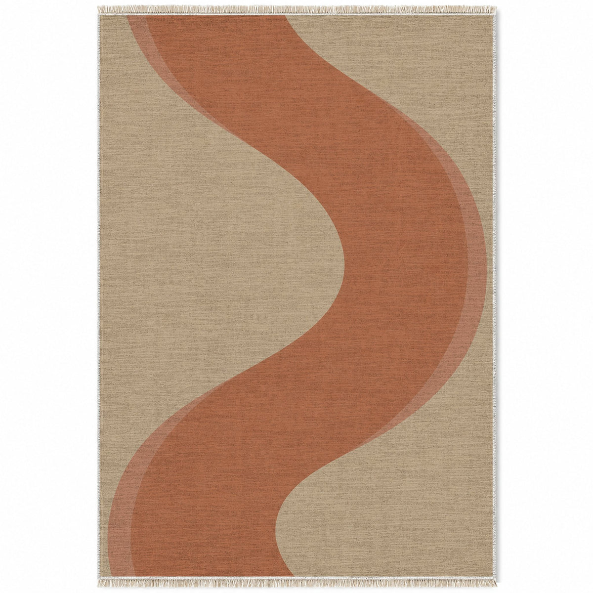 Ribbon Curve Sand & Terracotta washable rug top view