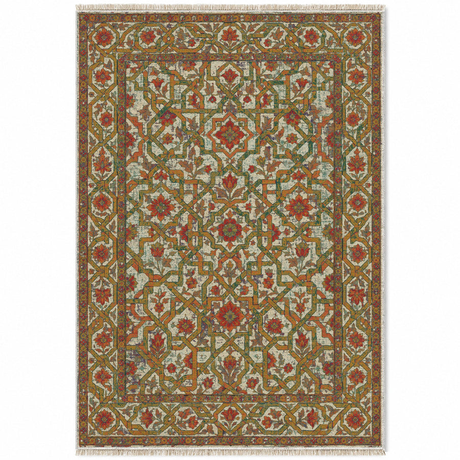 Ribbon Labyrinth Emerald & Terracotta Moorish Washable Rug