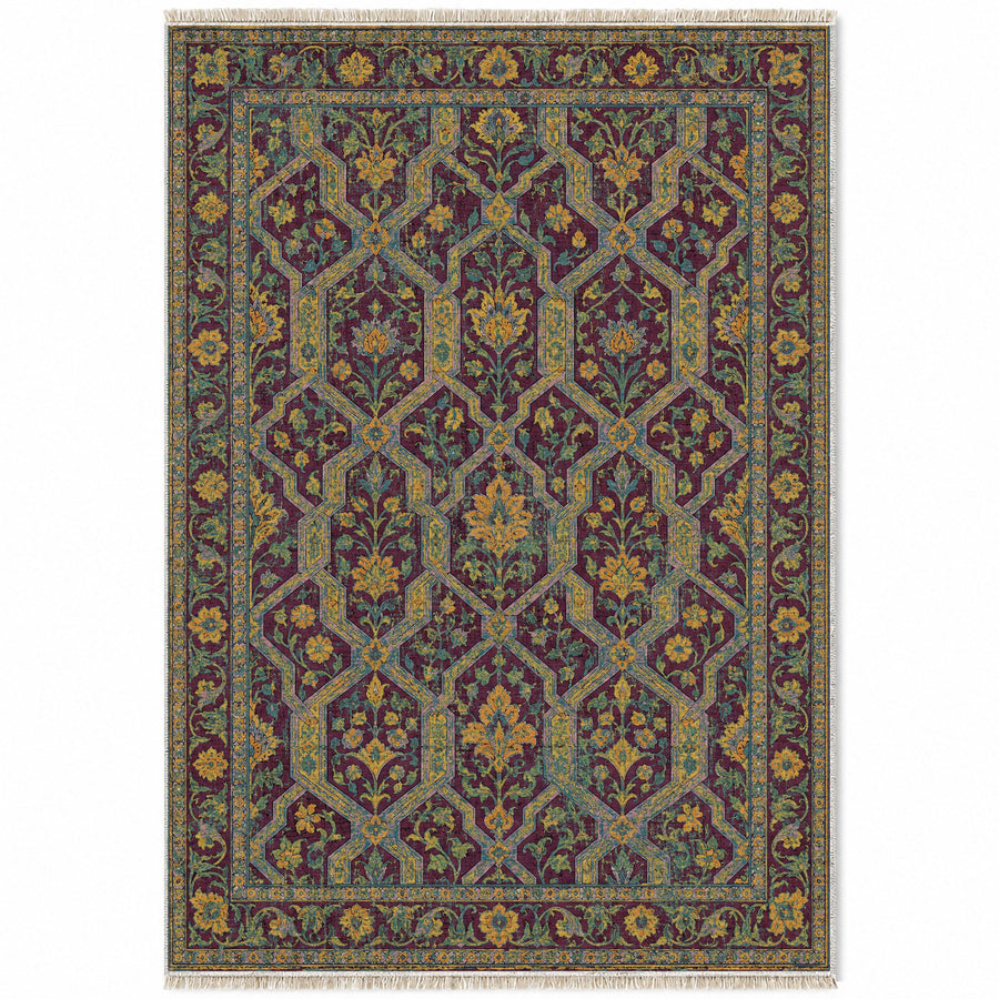 Ribbon Patio Burgundy & Teal Moorish Washable Rug