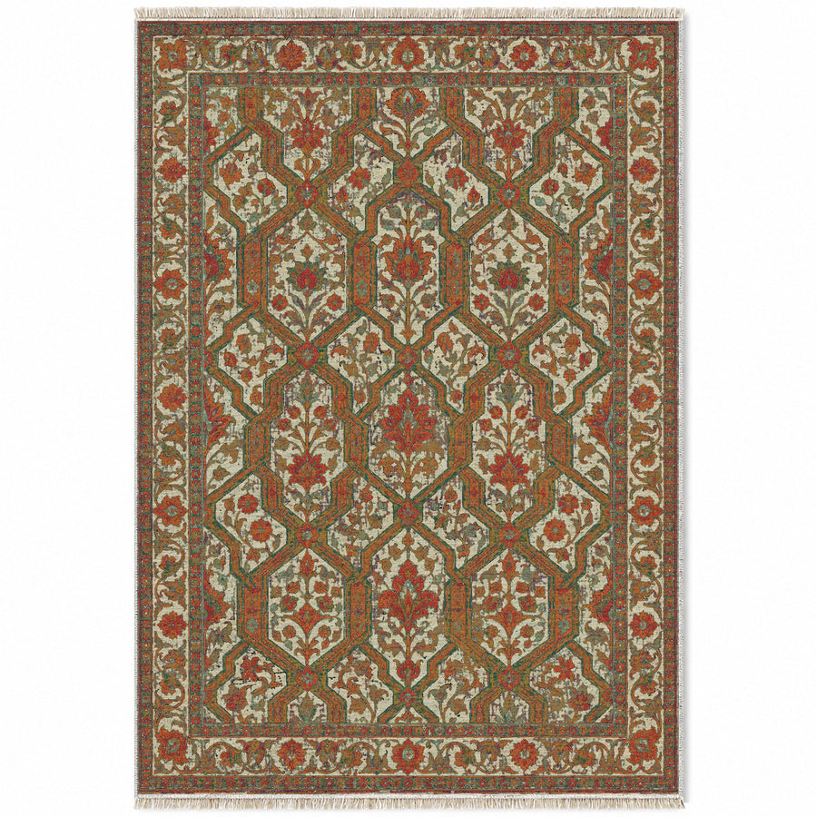 Ribbon Patio Emerald & Terracotta Moorish Washable Rug