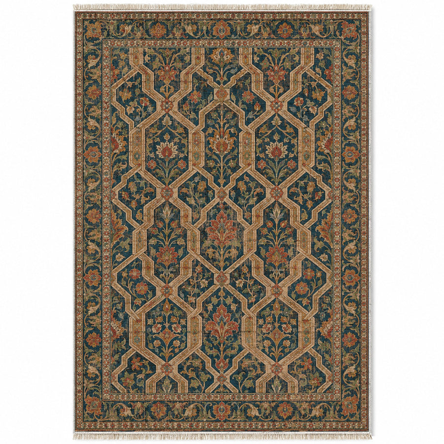 Ribbon Patio Indigo & Rust Moorish Washable Rug