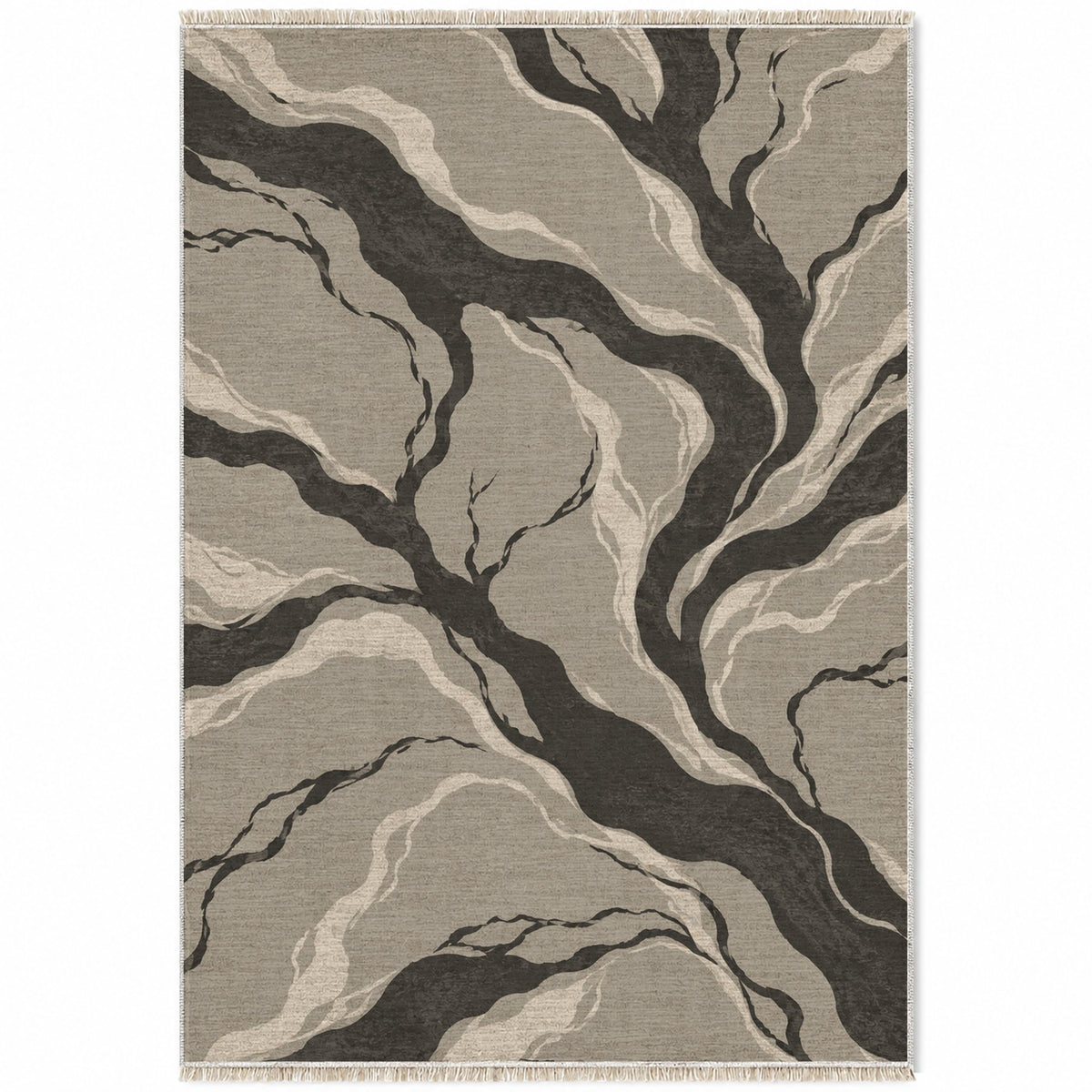 Riverbed Greige & Charcoal washable rug top view