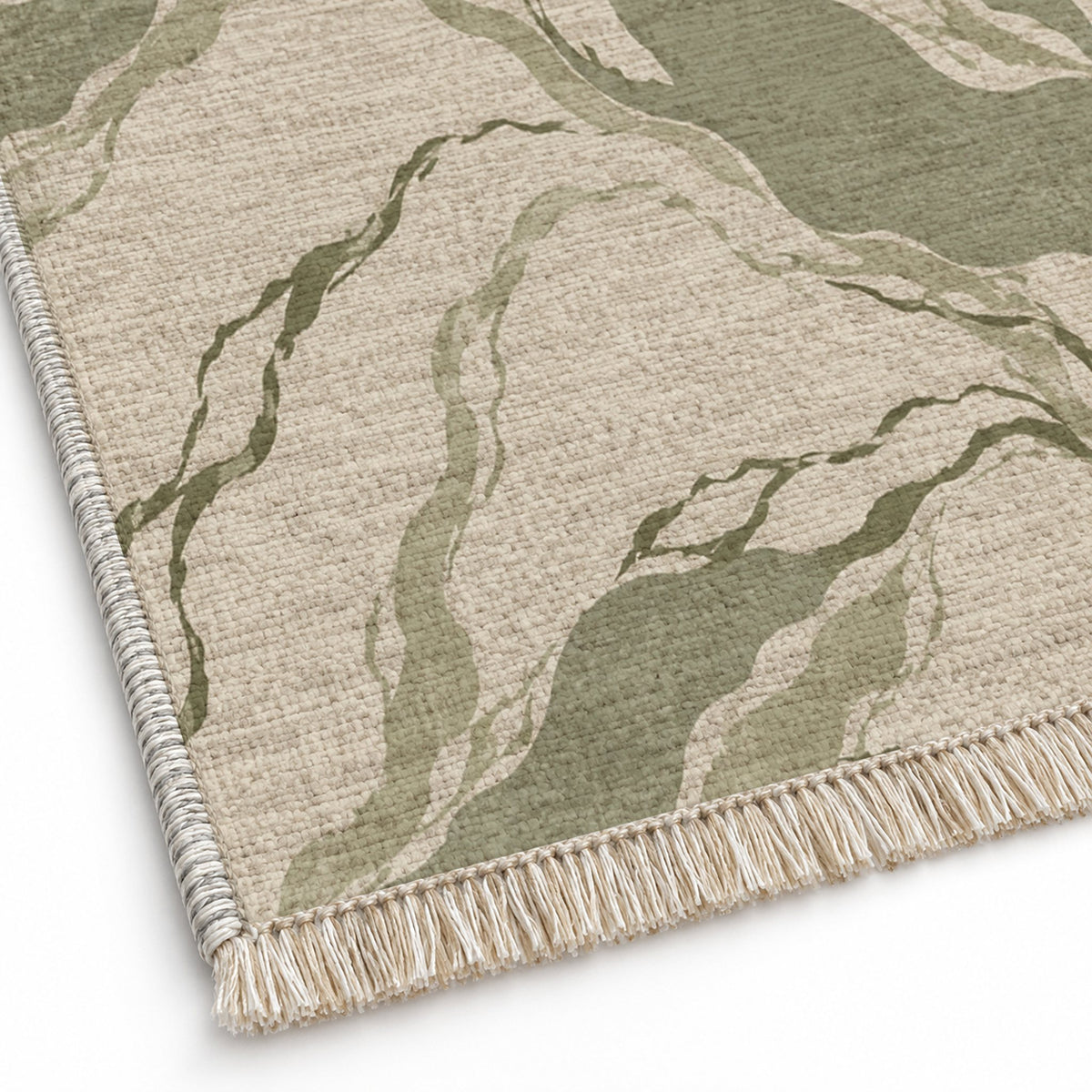 Riverbed Ivory & Sage washable rug close-up of the printed chenille