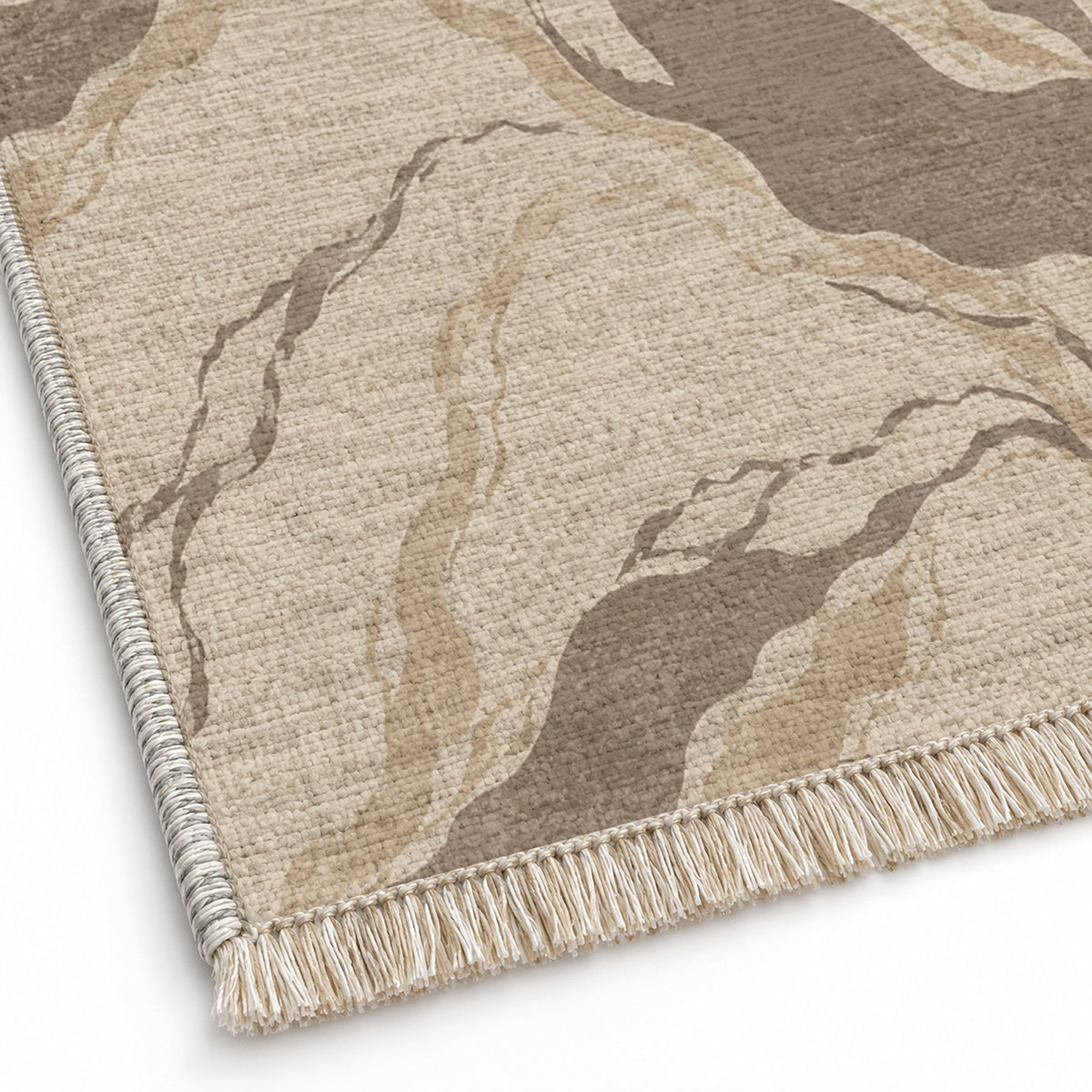 Riverbed Ivory & Taupe washable rug close-up of the printed chenille