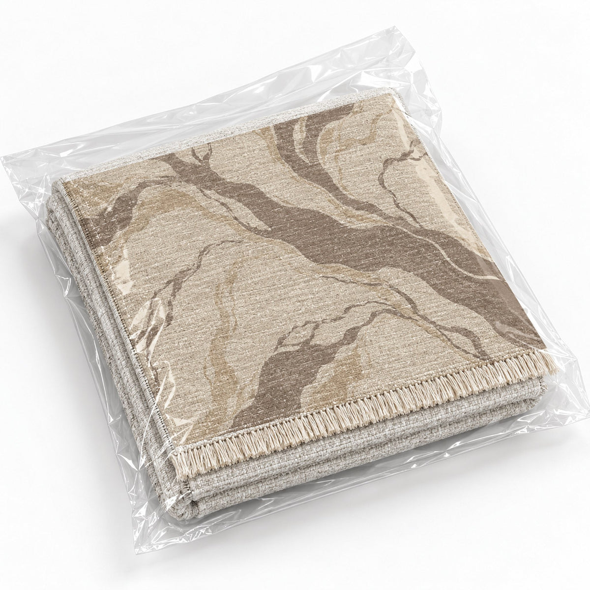 Riverbed Ivory & Taupe washable rug rolled and packaged