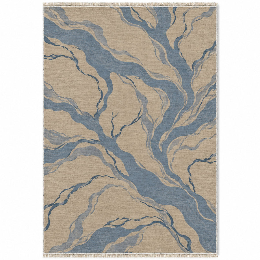 Riverbed Oat & Dusty Blue Abstract Washable Rug