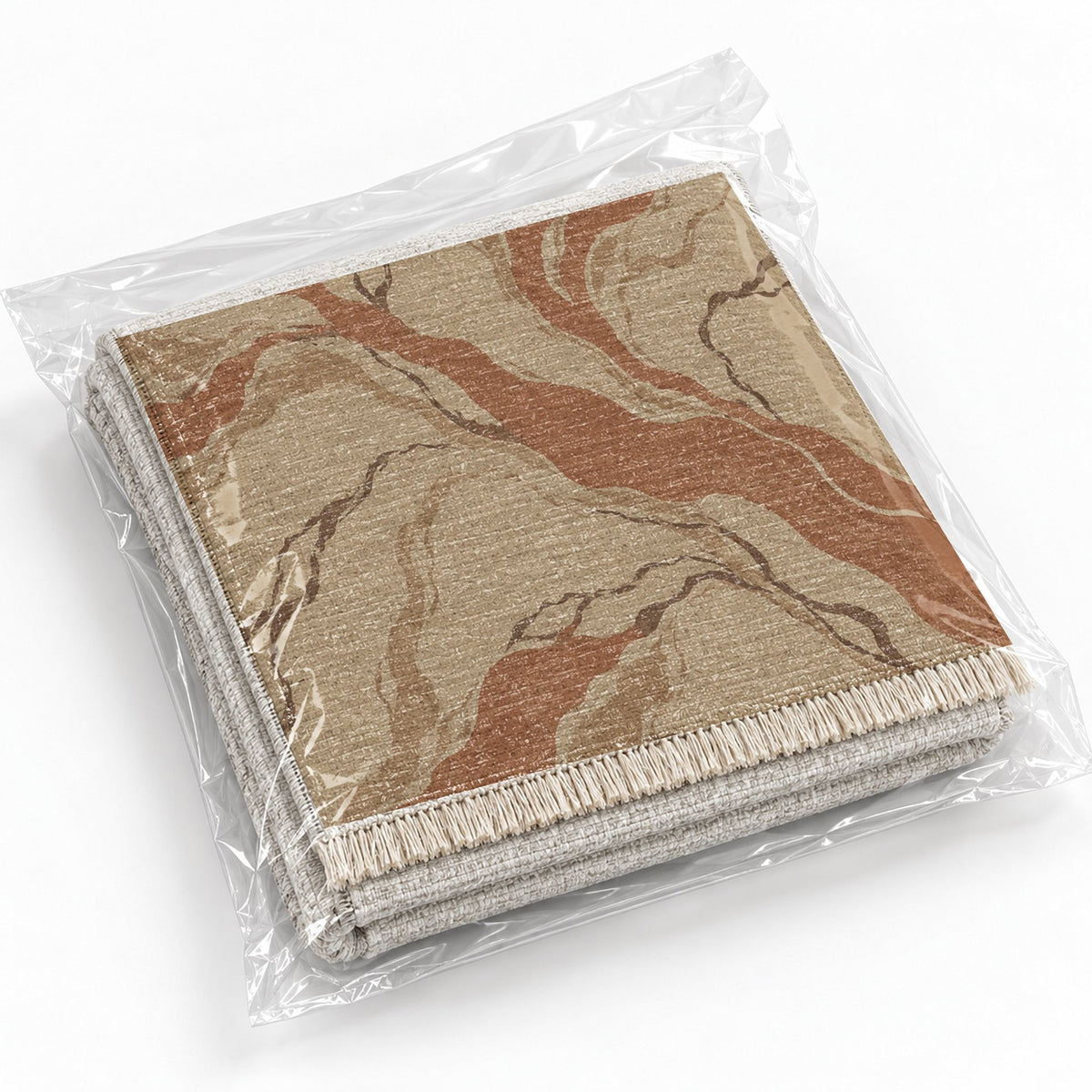 Riverbed Sand & Terracotta washable rug rolled and packaged