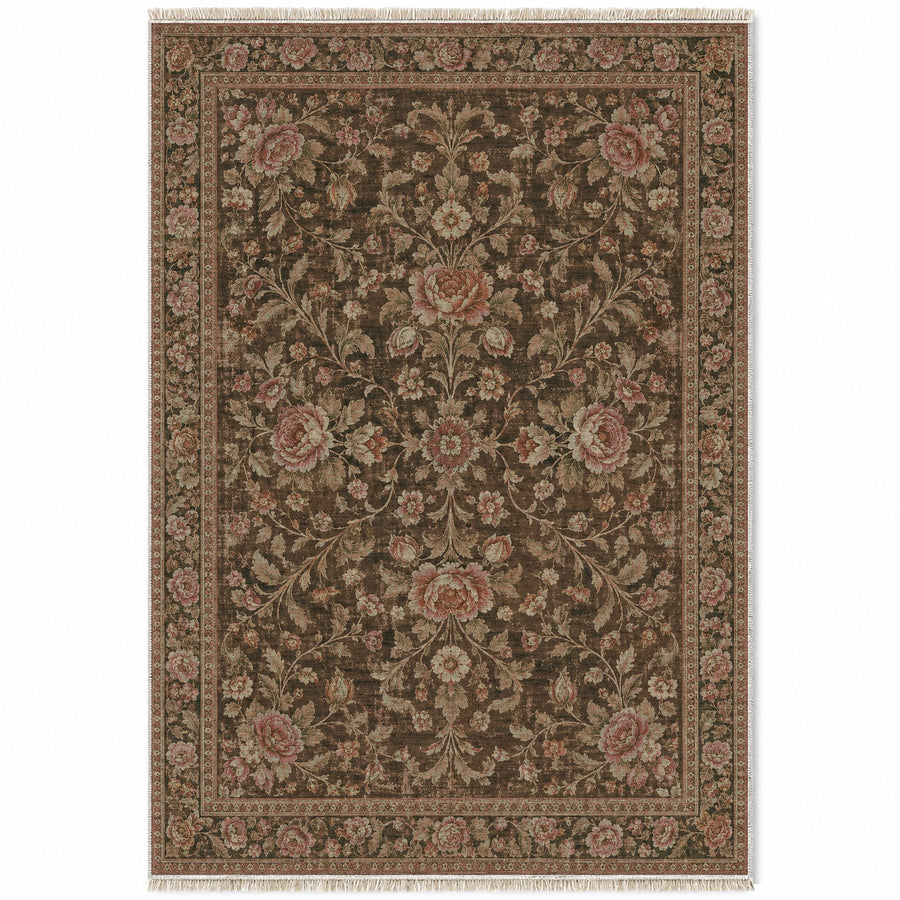Rose Nocturne Clay & Sage Caucasian Washable Rug