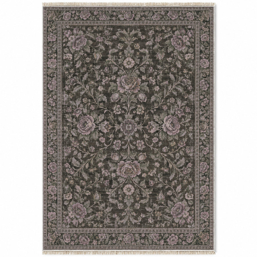 Rose Nocturne Graphite & Linen Caucasian Washable Rug