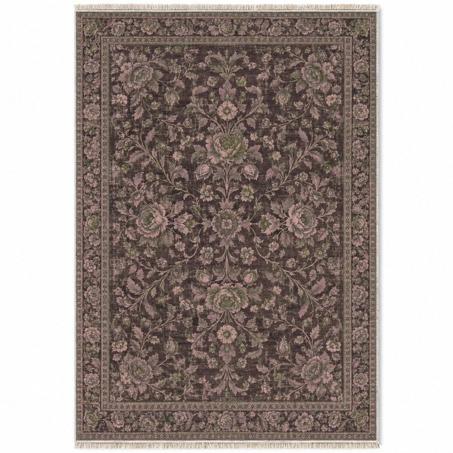 Rose Nocturne Rose & Olive Caucasian Washable Rug